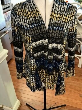 Aryeh Black White Blue Yellow Striped Knit Cardigan